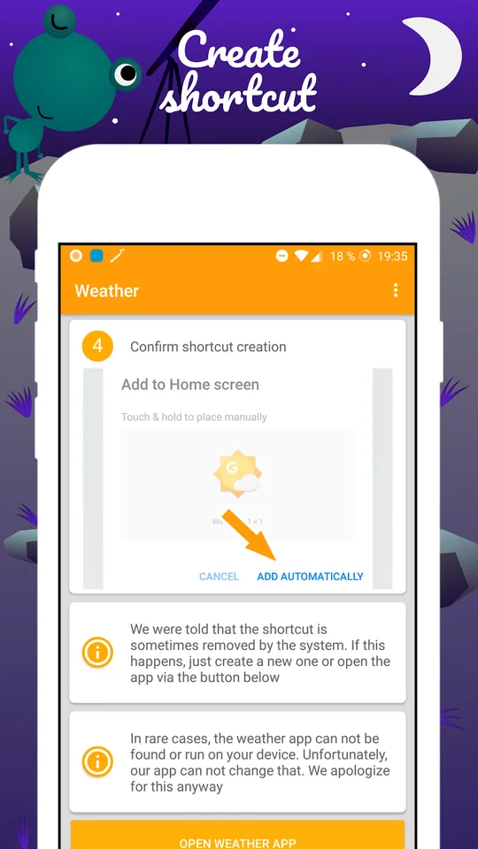 Weather Frog Shortcut: adding the shortcut to the home screen