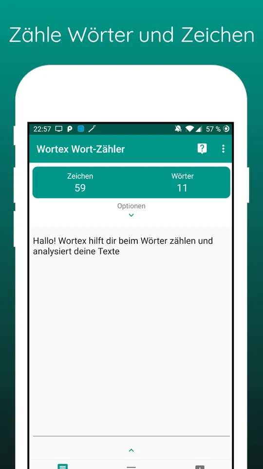 Wortex: Wörter und Zeichen zählen