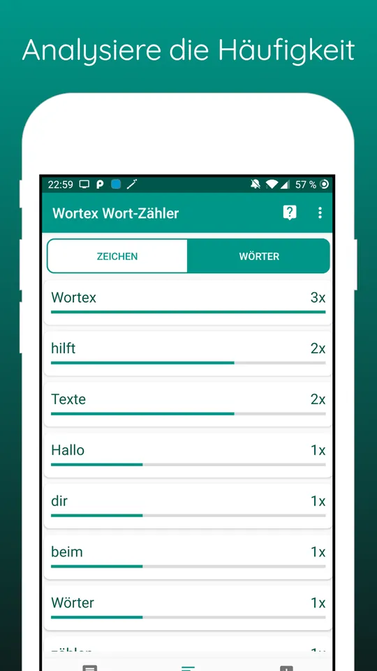 Wortex: Häufigkeit der Wörter analysieren